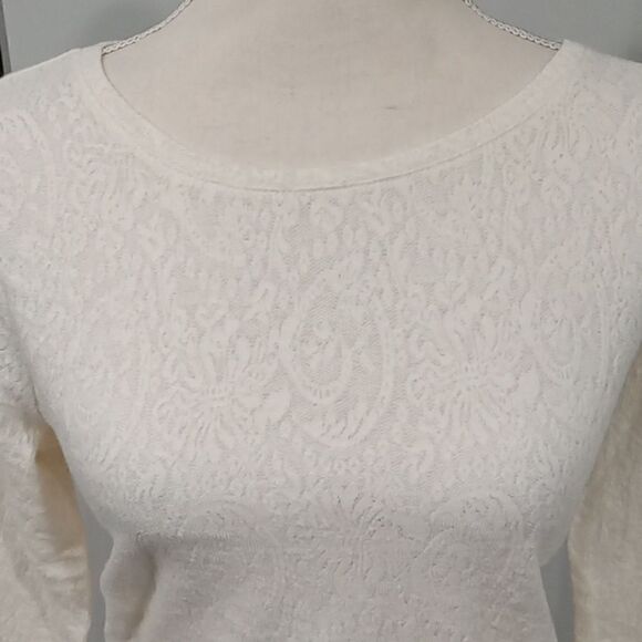 Loft long sleeve cream Paisley lace top. Size medium - Picture 2 of 3